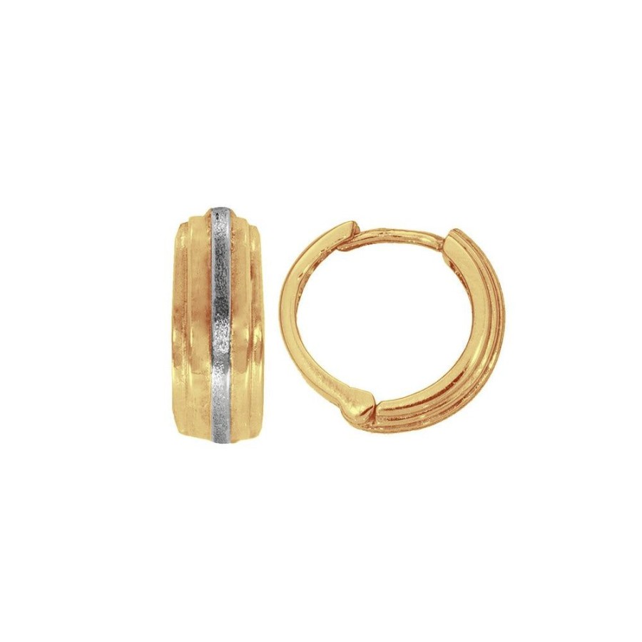 Joyeria Fina Infiniti Joyas Huggies | Huggies Oro 14K - Centro Platinado, 1.2 Cm Diametro, Ancho 4 Mm