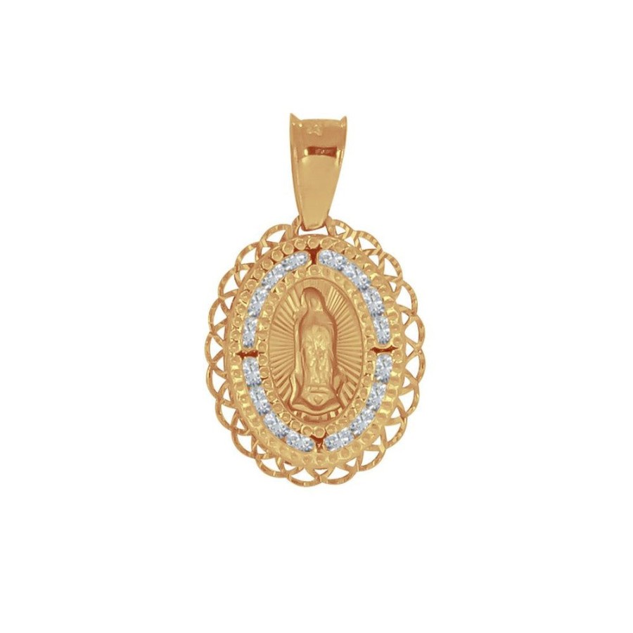 Joyeria Fina Infiniti Joyas Medallas | Medalla Oro Amarillo 10K, Virgen De Guadalupe Con Zirconias 1.8 Cm