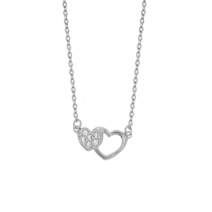 Joyeria Fina Infiniti Joyas Gargantillas | Gargantilla Oro Blanco 10K 45 Cm De Largo, Con Dije Corazones Con Zirconias