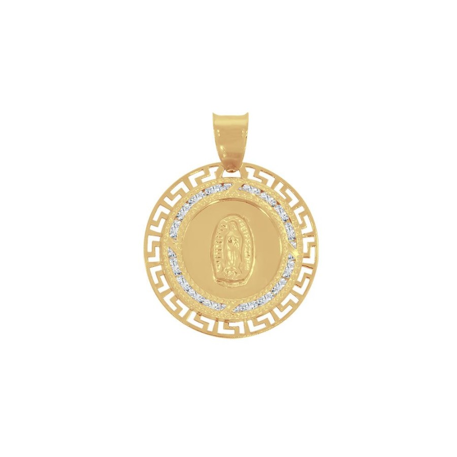 Joyeria Fina Infiniti Joyas Medallas | Medalla Oro 14K - Virgen De Guadalupe Con Grecas