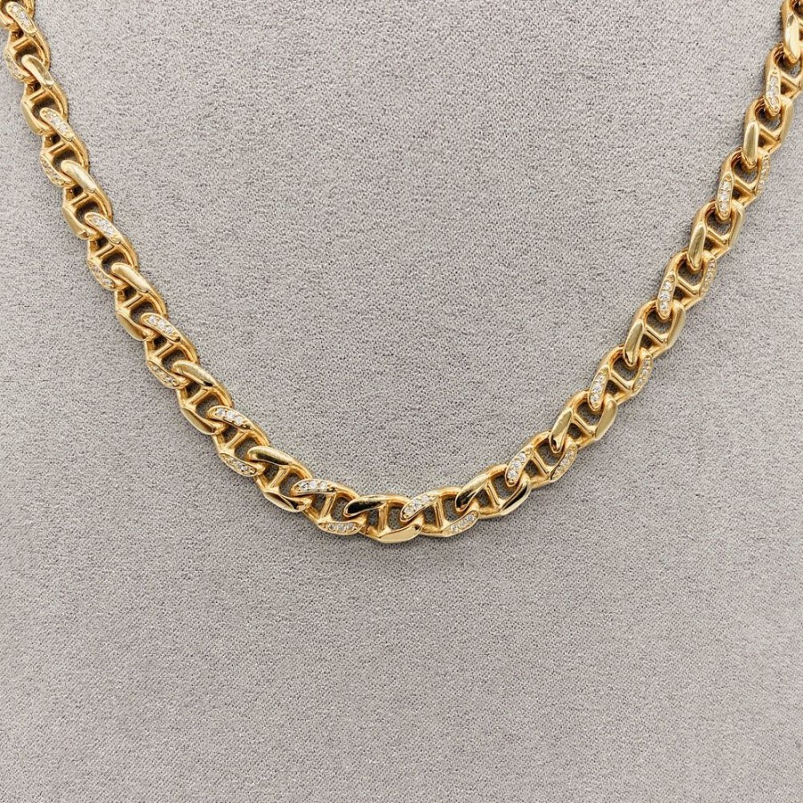 Joyeria Fina Infiniti Joyas Cadenas 10K | Cadena Oro 10K - Marinera Con Zirconia De 45 Cm, Ancho 7 Mm