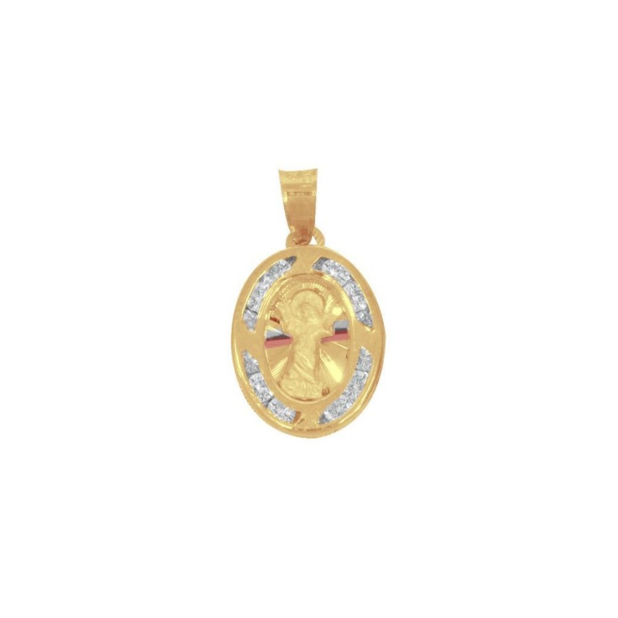 Joyeria Fina Infiniti Joyas Medallas | Medalla Oro 10K - Nino Jesus Con Bisel De Zirconias, 1.9 Cm Alto