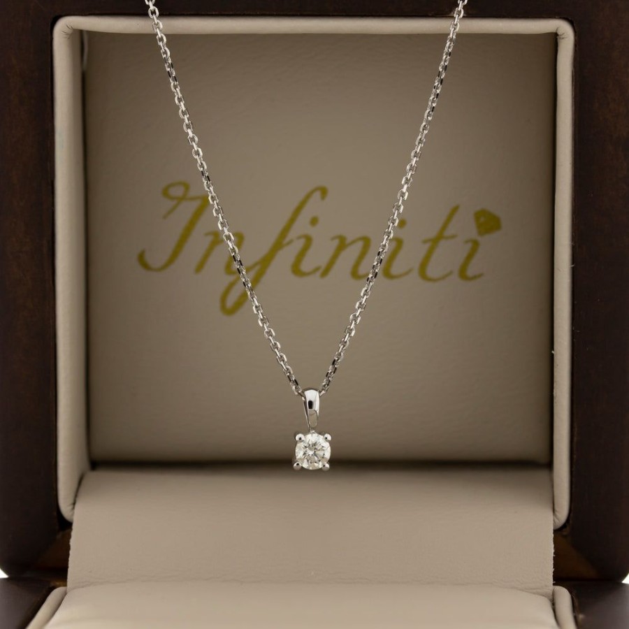 Joyeria Fina Infiniti Joyas Gargantillas | Gargantilla Oro Blanco 14K - Dije Solitario Diamante 0.13 Ct