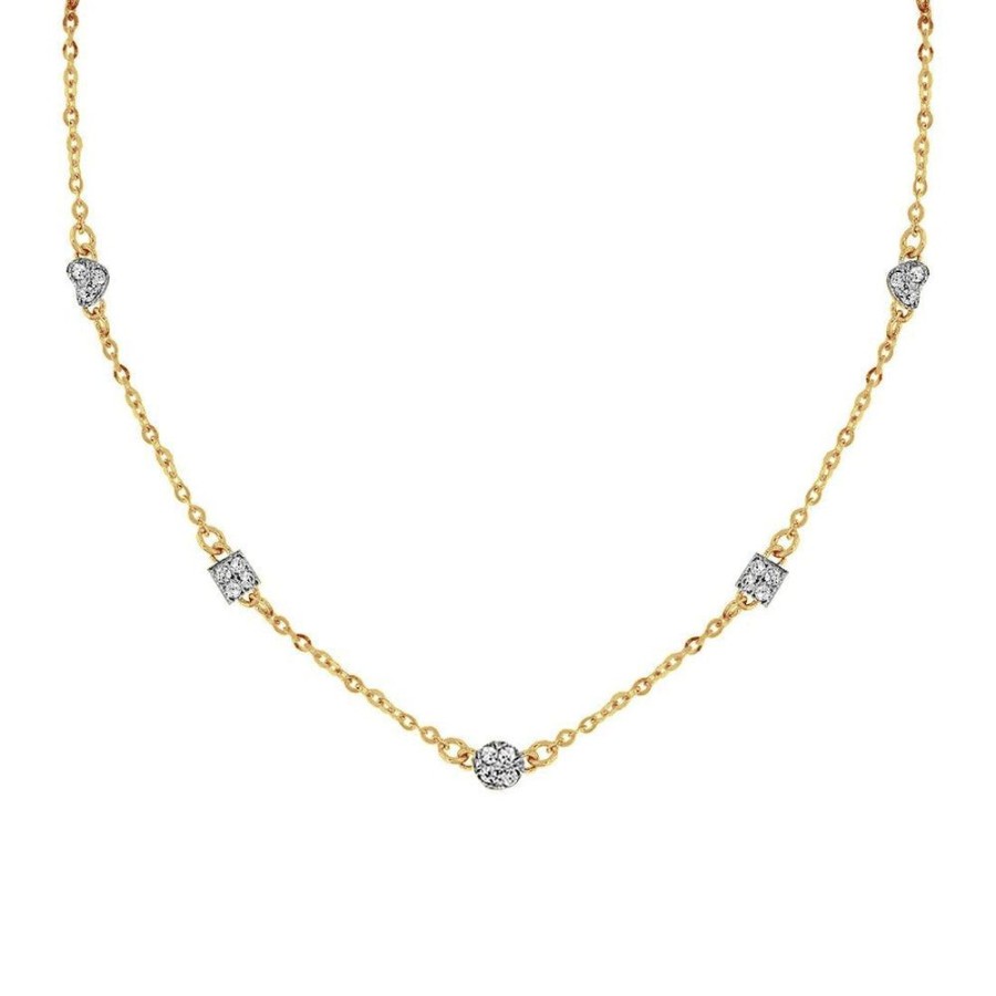 Joyeria Fina Infiniti Joyas Gargantillas | Gargantilla Oro 10K, Con Dijes Con Zirconias, 45 Cm Largo