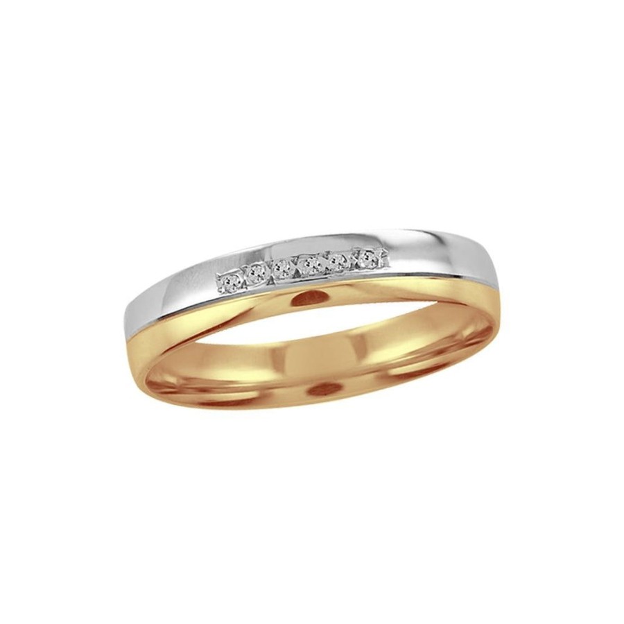 Joyeria Fina Infiniti Joyas Argollas Matrimoniales | Argolla Oro Combinado 14K - Acabado Mate Liso Con Zirconias, Ancho 4 Mm