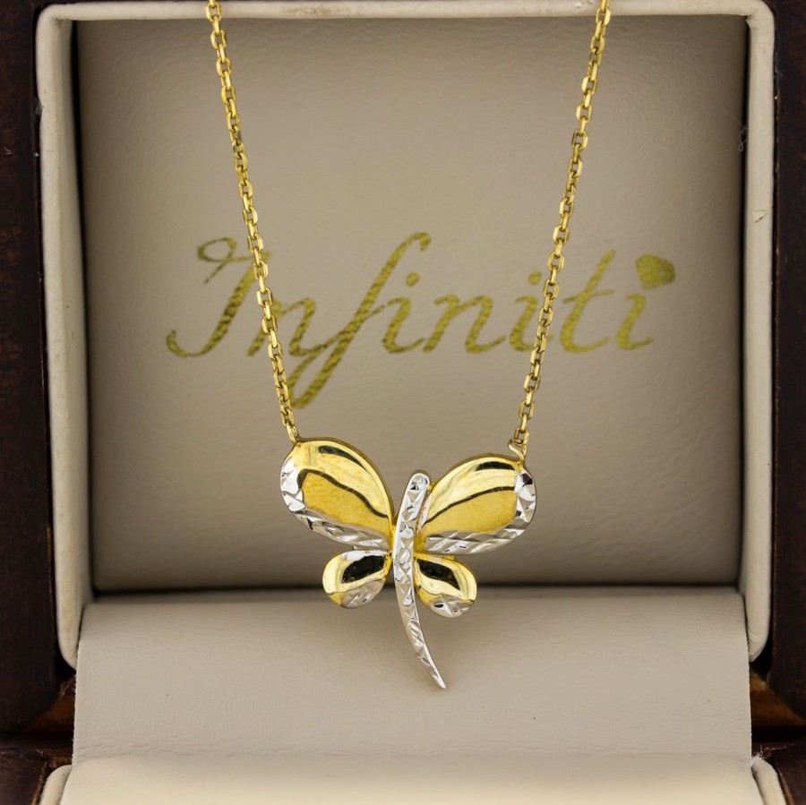 Joyeria Fina Infiniti Joyas Gargantillas | Gargantilla Oro 10K, Con Dije Mariposa De 43 Cm Largo