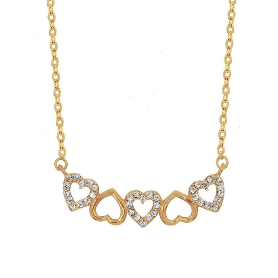 Joyeria Fina Infiniti Joyas Gargantillas | Gargantilla Oro 10K 45 Cm De Largo, Con Dije Corazones Con Zirconias