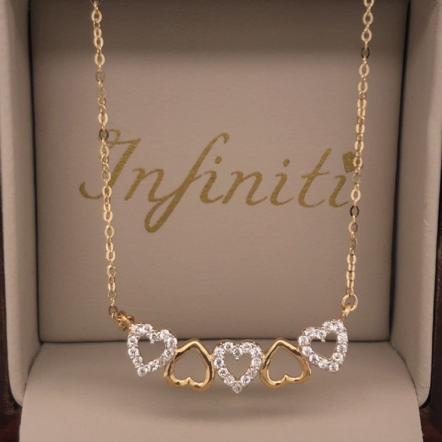 Joyeria Fina Infiniti Joyas Gargantillas | Gargantilla Oro 10K 45 Cm De Largo, Con Dije Corazones Con Zirconias