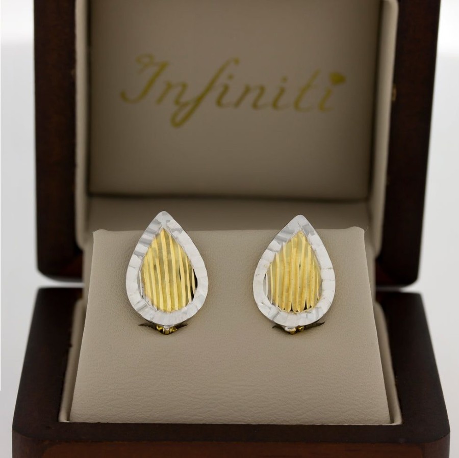 Joyeria Fina Infiniti Joyas Aretes | Arete Oro 10K, En Forma De Gota Diamantada, 1.7 Cm De Alto, Ancho 12 Mm, Oro 10K