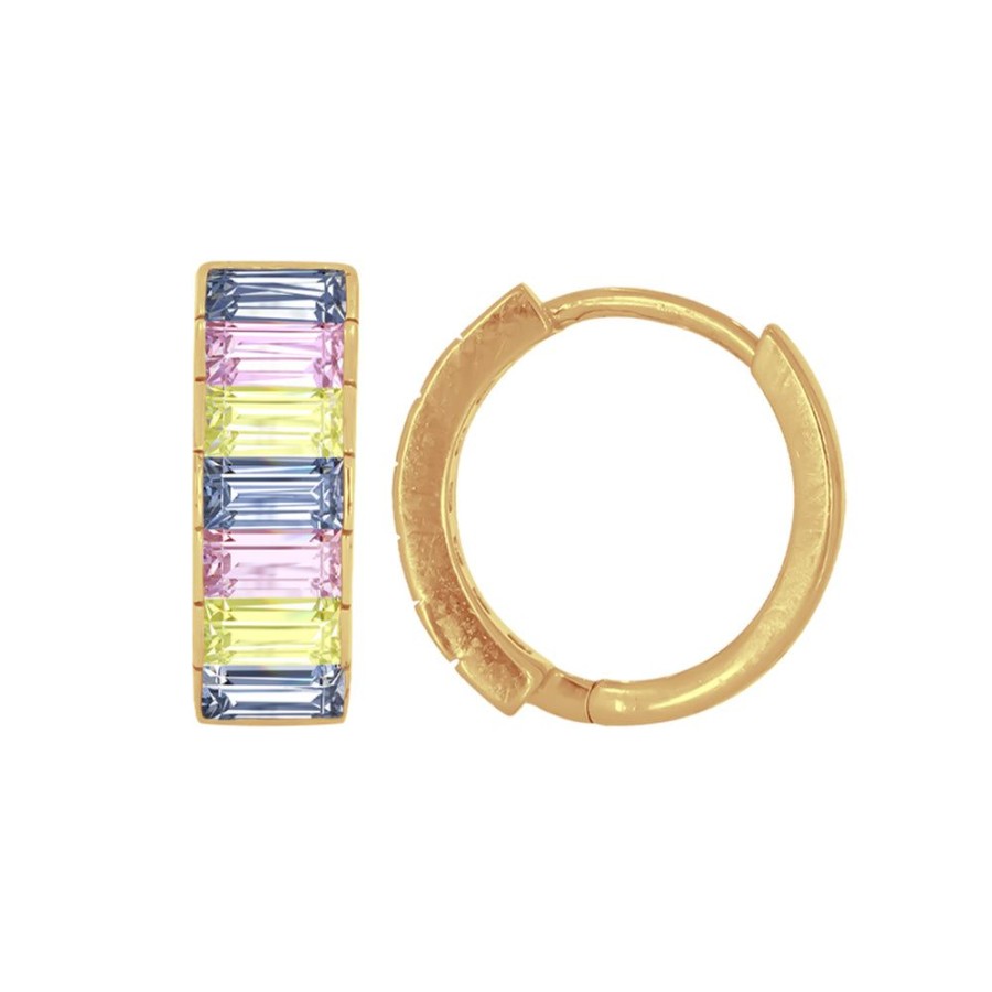 Joyeria Fina Infiniti Joyas Huggies | Huggies Oro 10K - Baguettes De Diferentes Colores