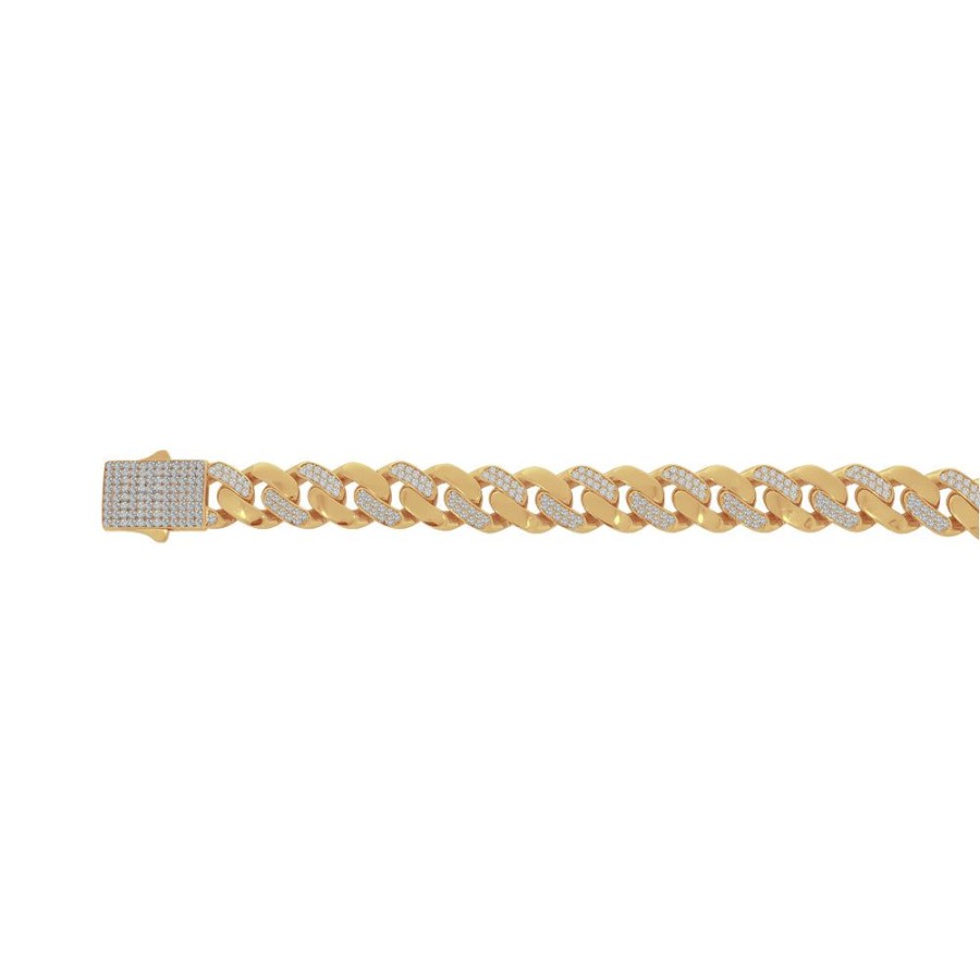 Joyeria Fina Infiniti Joyas Caballero | Pulso Oro 14K - Cubano Con Zirconias 13.2 Mm Ancho, 22 Cm Largo