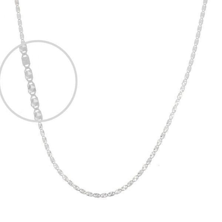 Joyeria Fina Infiniti Joyas Cadenas 10K | Cadena Oro Blanco 10K - Valentin Espejo Diamantada 46 Cm, Ancho 2 Mm