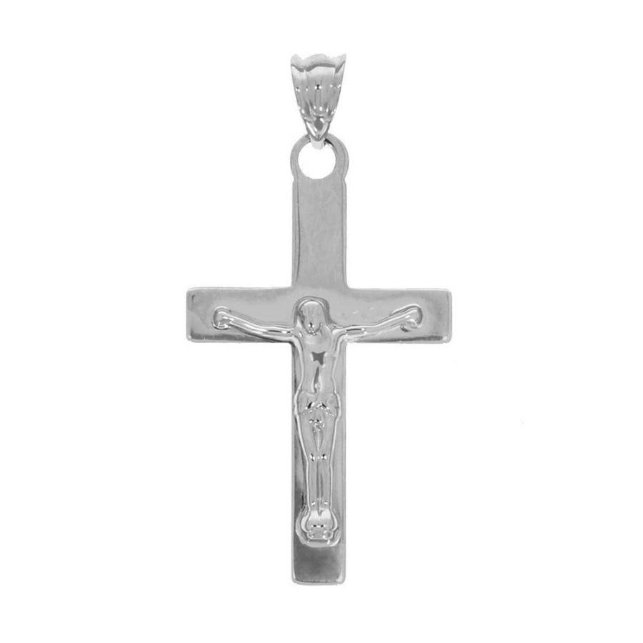 Joyeria Fina Infiniti Joyas Cruces | Dije Oro Blanco 10K, Cruz Con Cristo, 3.3 Cm De Alto, Largo 1.7 Cm, Oro 10K