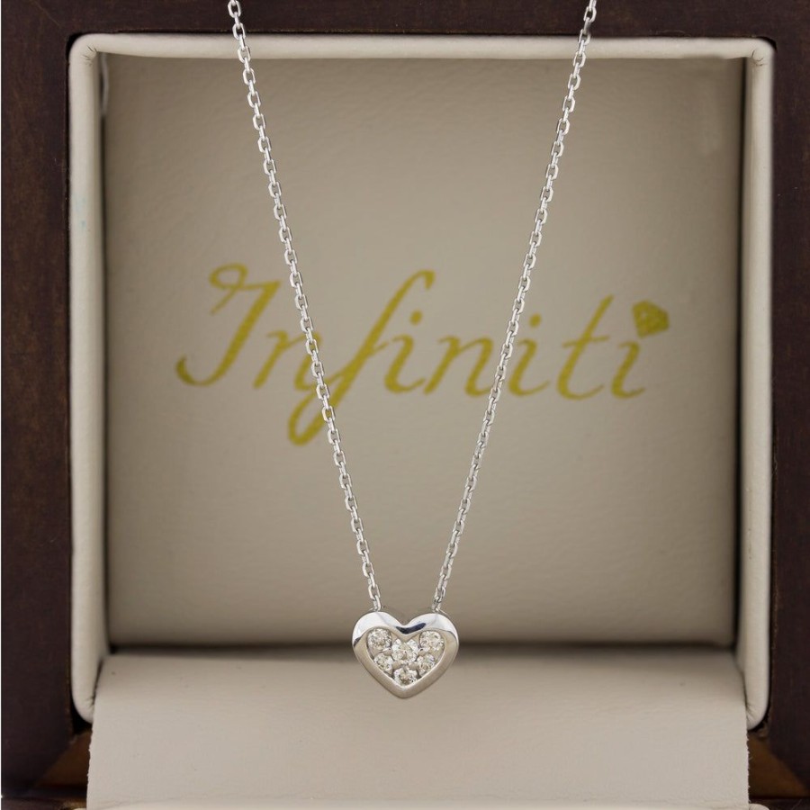 Joyeria Fina Infiniti Joyas Gargantillas | Gargantilla Blanco Oro 14K - Corazon Con Diamantes 11 Puntos Totales