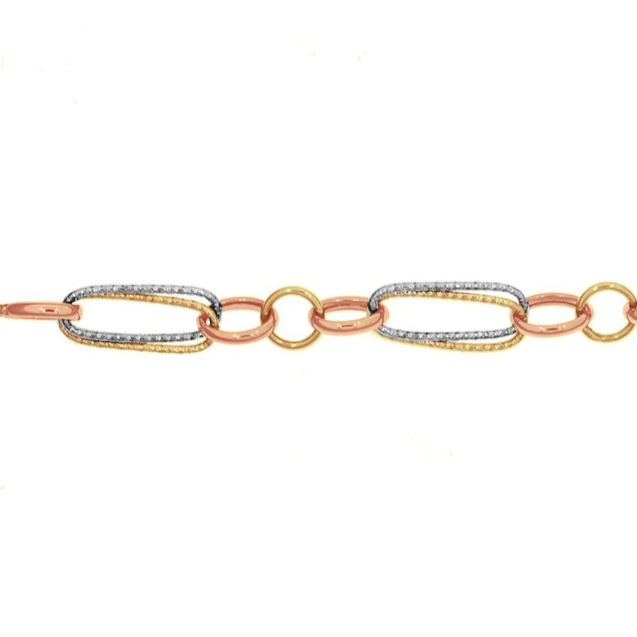 Joyeria Fina Infiniti Joyas Pulseras Dama | Pulsera Oro 10K, Eslabones Diamantados Oval Y Ci­Rculos, 19 Cm Largo, Ancho 7 Mm, Oro 10K