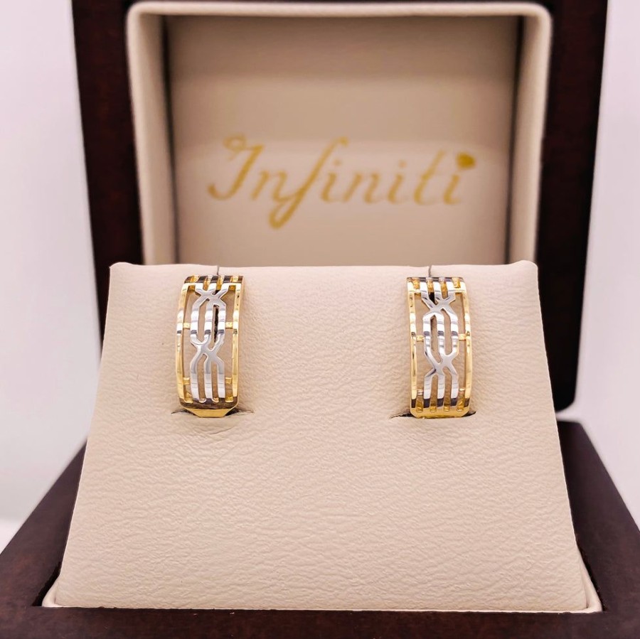 Joyeria Fina Infiniti Joyas Aretes | Arete Oro 10K - Ondas Con Oro Blanco