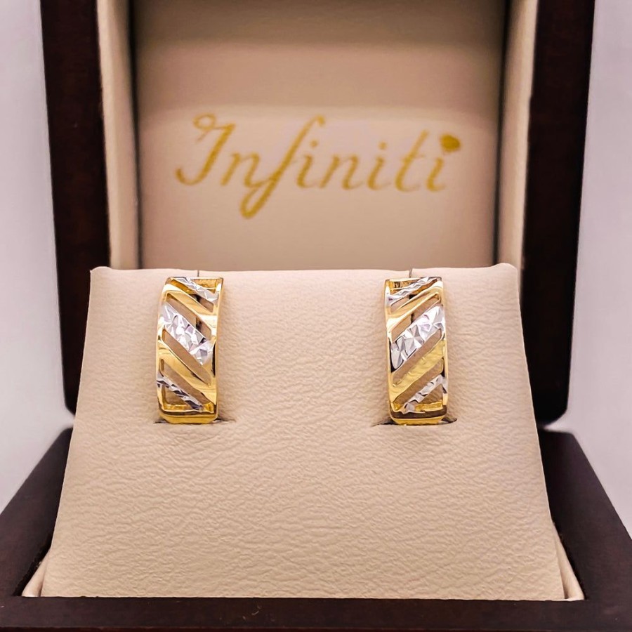 Joyeria Fina Infiniti Joyas Aretes | Arete Oro 10K - Ondas Con Oro Blanco