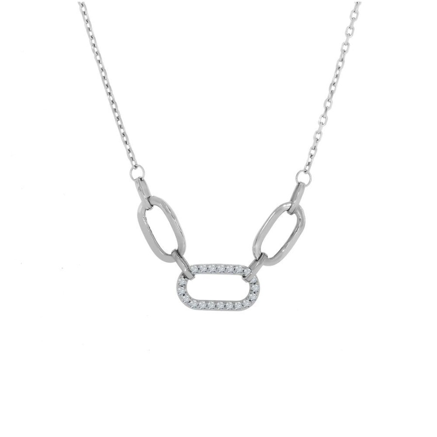 Joyeria Fina Infiniti Joyas Gargantillas | Gargantilla Oro Blanco 10K - Tres Ovalos Con Zirconias