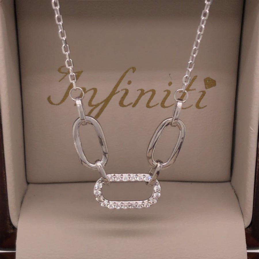 Joyeria Fina Infiniti Joyas Gargantillas | Gargantilla Oro Blanco 10K - Tres Ovalos Con Zirconias