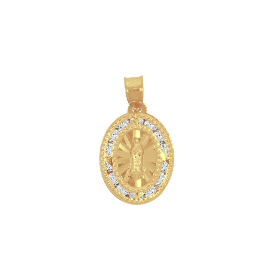 Joyeria Fina Infiniti Joyas Medallas | Medalla Oro 14K - Virgen De Guadalupe Con Zirconias