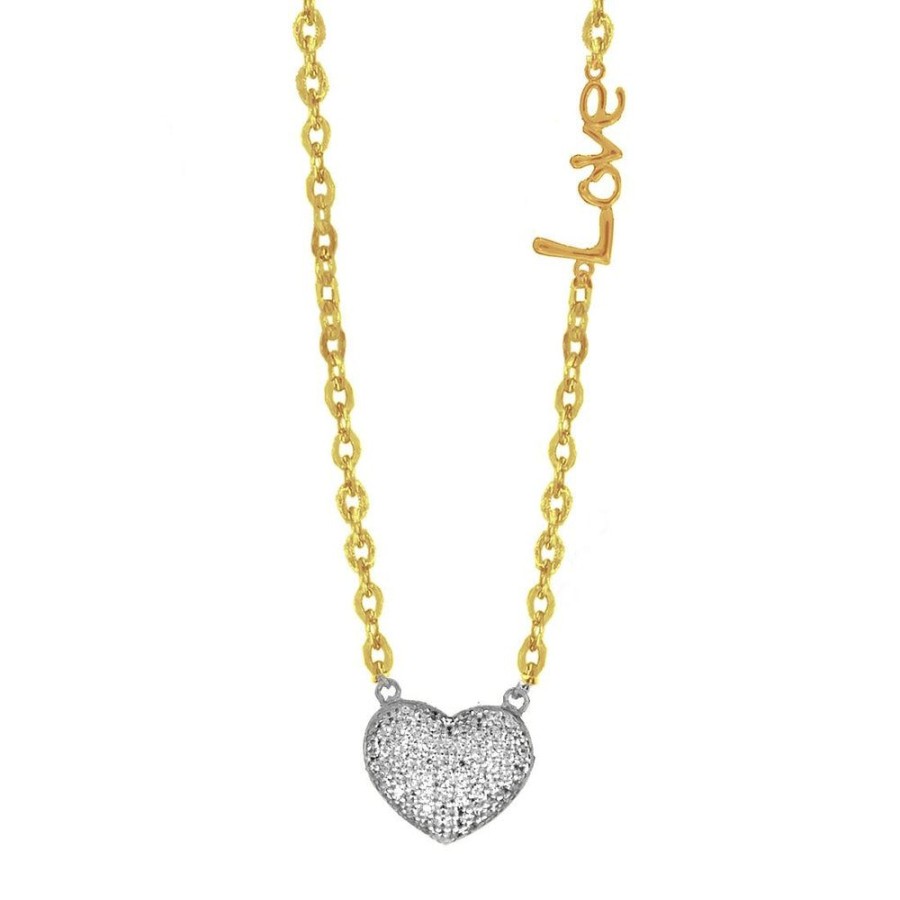 Joyeria Fina Infiniti Joyas Gargantillas | Gargantilla Oro 14K, Dije Corazon Con Zirconia Y Dije "Love", Cadena 45 Cm Largo