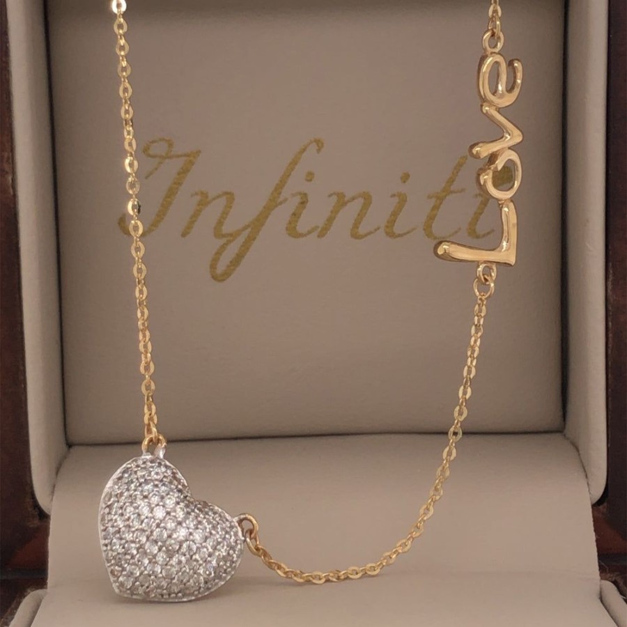 Joyeria Fina Infiniti Joyas Gargantillas | Gargantilla Oro 14K, Dije Corazon Con Zirconia Y Dije "Love", Cadena 45 Cm Largo