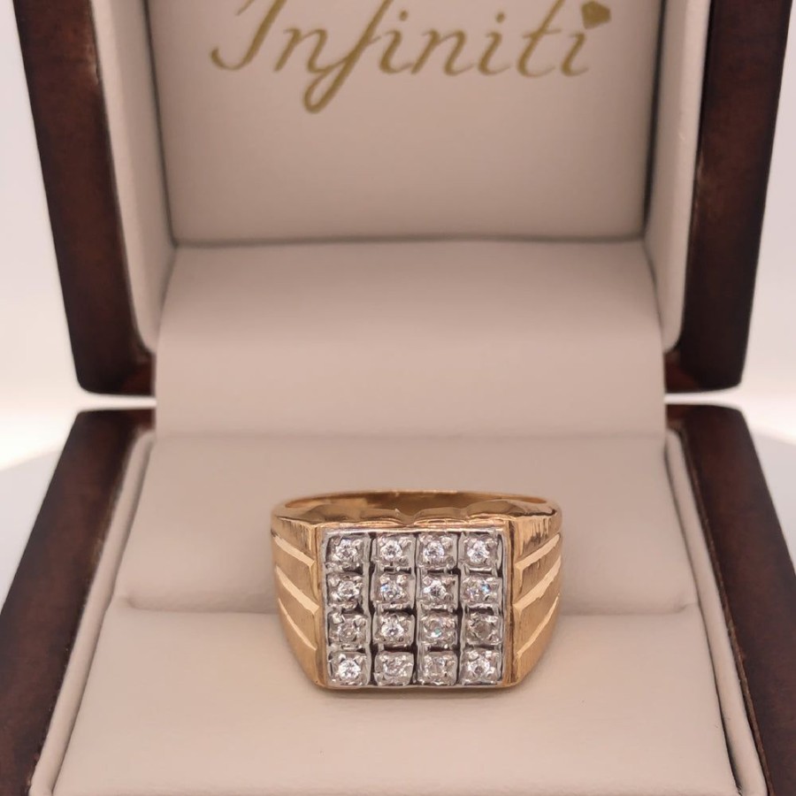 Joyeria Fina Infiniti Joyas Anillos Varios | Anillo Oro 10K - Estilo Cuadrado Con Zirconias