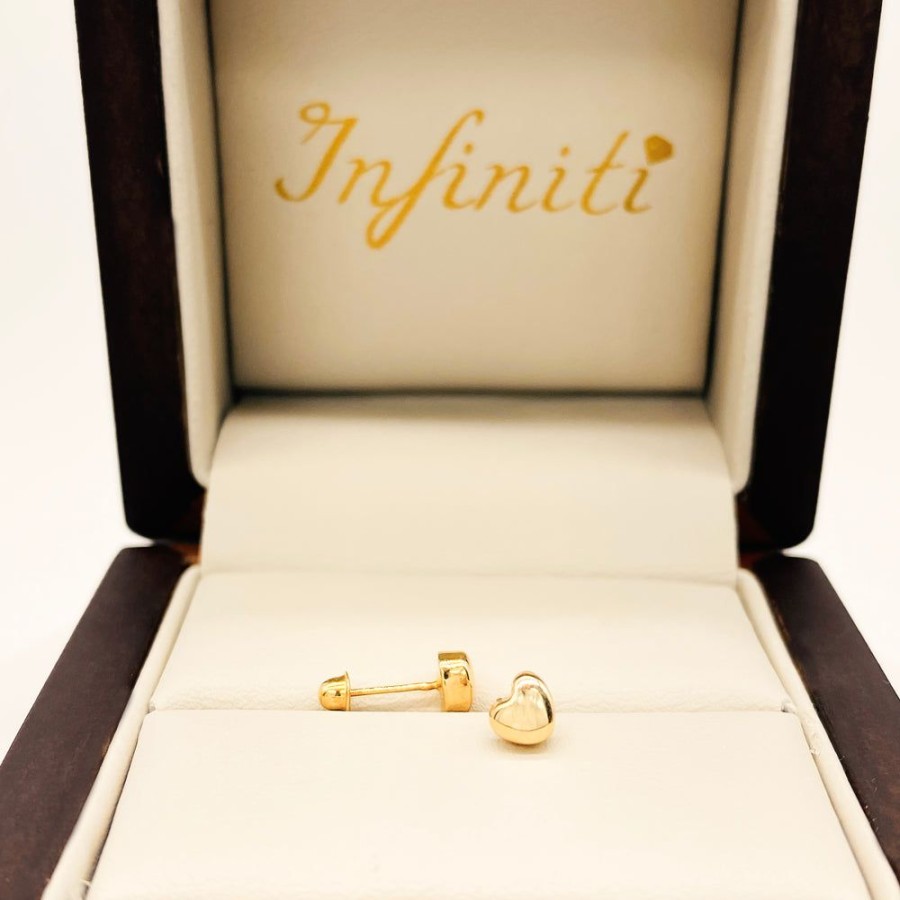 Joyeria Fina Infiniti Joyas Broqueles | Broquel Corazon Liso, Oro 10K