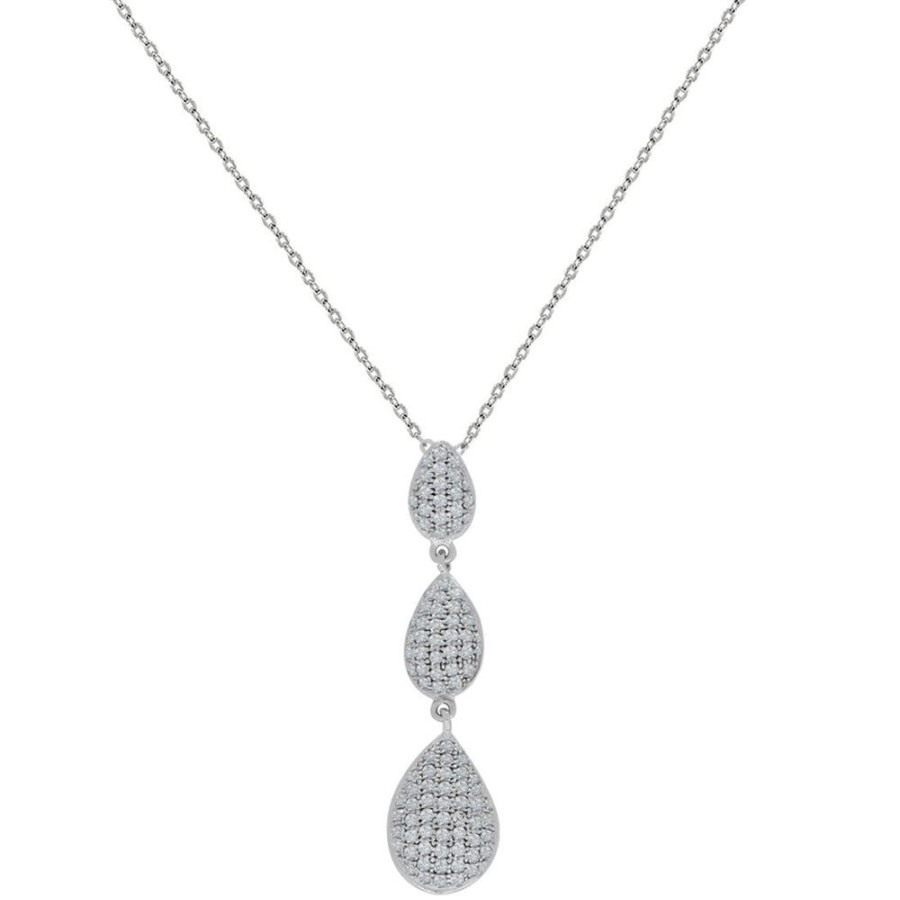 Joyeria Fina Infiniti Joyas Gargantillas | Gargantilla Oro Blanco 10K, 3 Gotas Con Zirconia, Cadena 45 Cm Largo