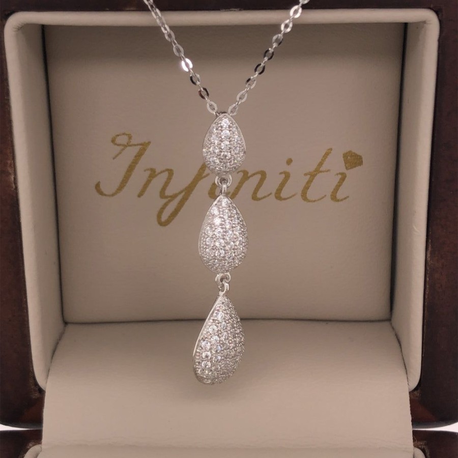 Joyeria Fina Infiniti Joyas Gargantillas | Gargantilla Oro Blanco 10K, 3 Gotas Con Zirconia, Cadena 45 Cm Largo