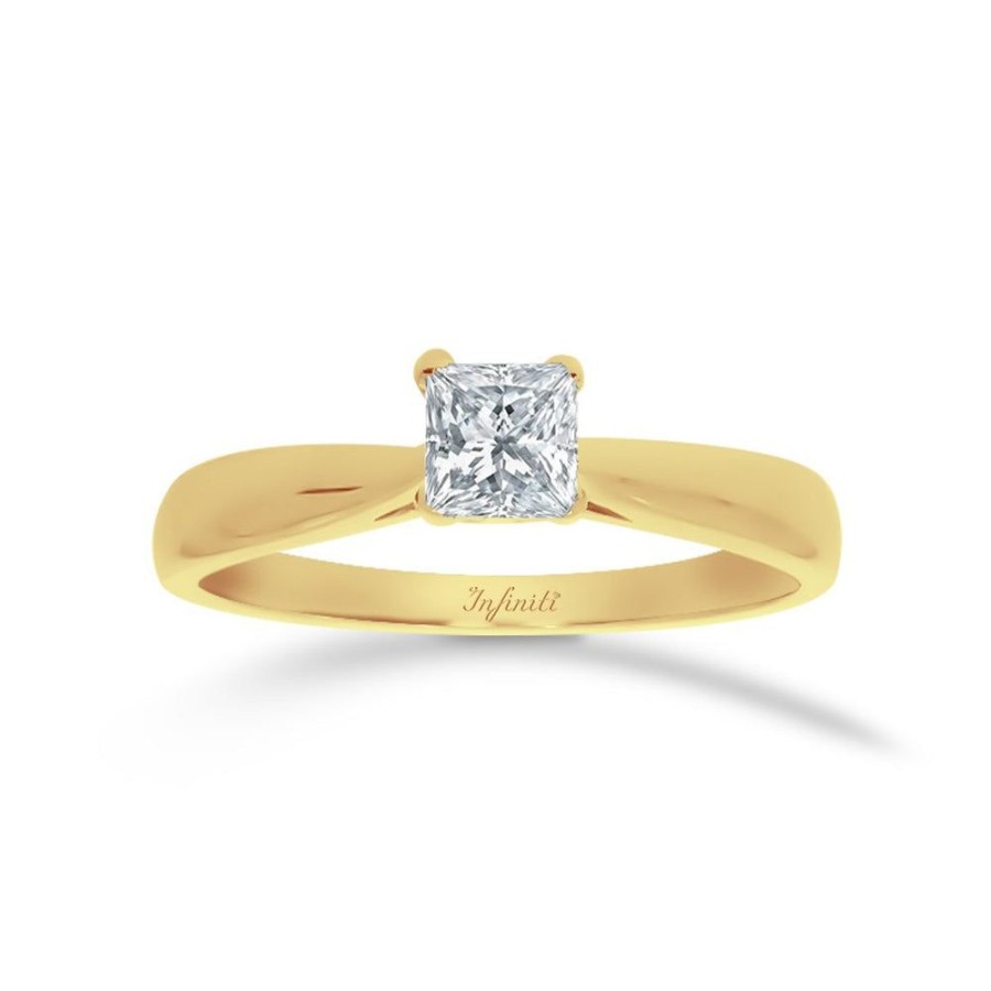 Joyeria Fina Infiniti Joyas Anillos De Compromiso | Anillo Oro 14K - Diamante Corte Princesa De 25 Puntos