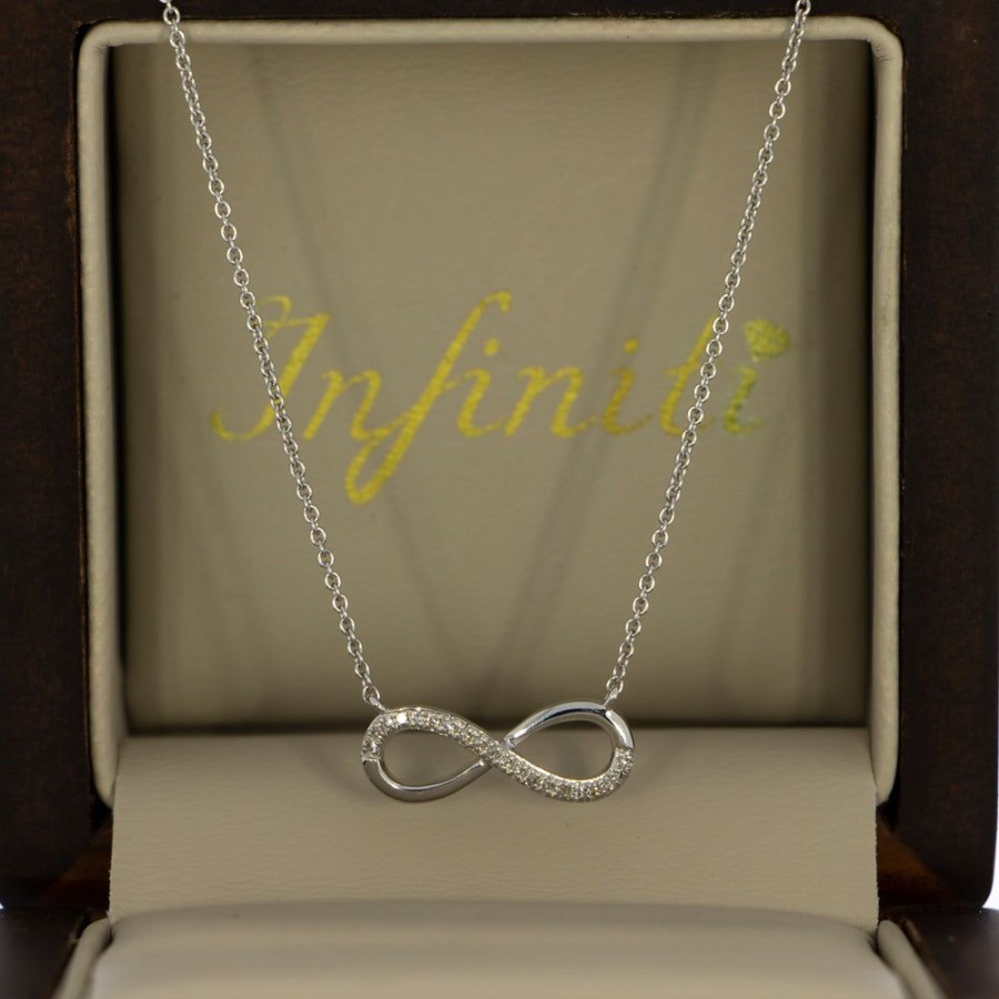 Joyeria Fina Infiniti Joyas Gargantillas | Gargantilla Oro Blanco 14K - Infinito Con Diamantes 5 Pts Totales