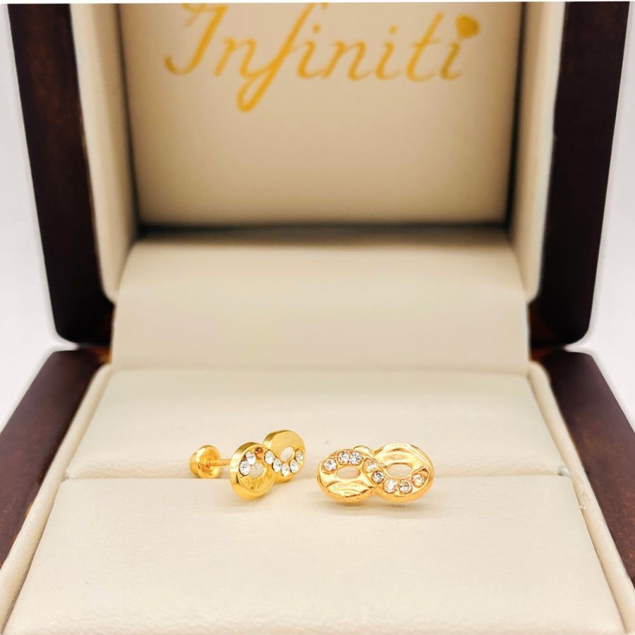 Joyeria Fina Infiniti Joyas Broqueles | Broquel Infinito Con Zirconias, Oro 10K