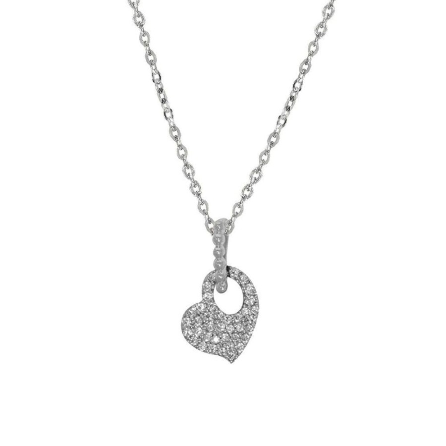 Joyeria Fina Infiniti Joyas Gargantillas | Gargantilla Oro Blanco 14K, Corazon Con Zirconias, Largo 45 Cm