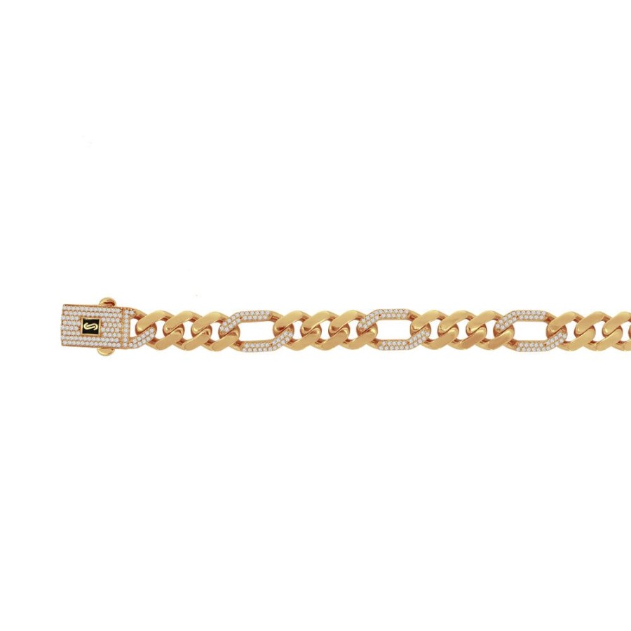 Joyeria Fina Infiniti Joyas Caballero | Pulso Oro 10K - Estilo 3X1 Con Zirconias De 20.5 Cm Larga