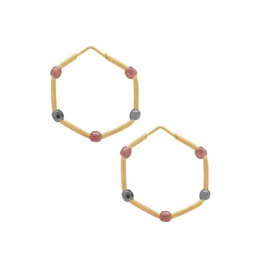 Joyeria Fina Infiniti Joyas Arracadas | Arracada Oro 10K - Tubo Con Bolitas En Oro Florentino, 2.2 Cm Diametro