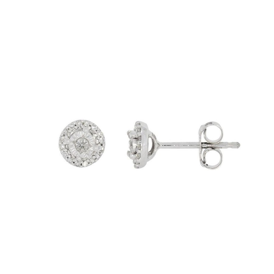 Joyeria Fina Infiniti Joyas Aretes | Broquel Oro Blanco 14K - Diamantes Con Un Peso Total De 8 Puntos