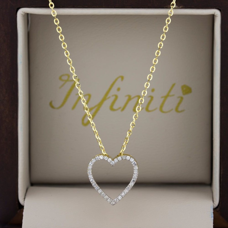 Joyeria Fina Infiniti Joyas Gargantillas | Gargantilla Oro 14K - Corazon Con Diamantes 11 Pts Totales