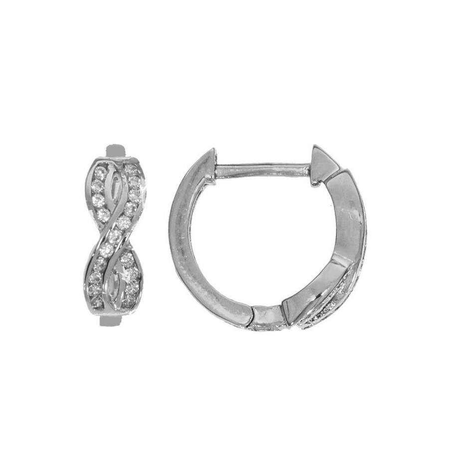 Joyeria Fina Infiniti Joyas Huggies | Arracada Huggies Oro Blanco 10K, Infinito Con Zirconias, 1.3 Cm De Diametro, Oro 10K