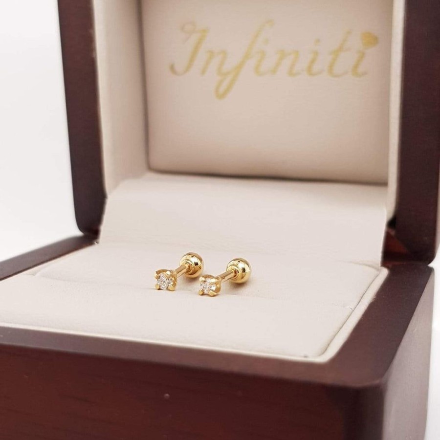 Joyeria Fina Infiniti Joyas Aretes | Broquel Oro Amarillo 18K, Diamante De 14 Puntos Totales