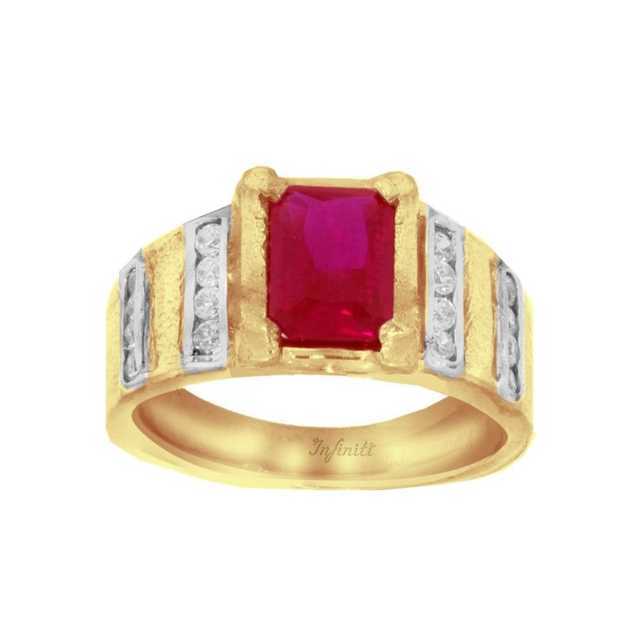 Joyeria Fina Infiniti Joyas Caballero | Anillo Oro 10K, Con Zirconia Rubi­ Rectangular