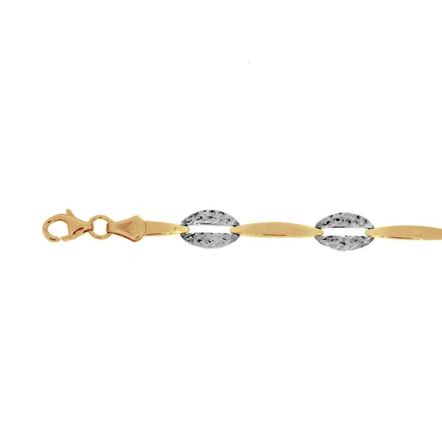 Joyeria Fina Infiniti Joyas Pulseras Dama | Pulsera Oro 10K, Con Eslabon Oval Diamantado Y Barritas Lisas, Largo 19 Cm, Ancho 7 Mm, Oro 10K