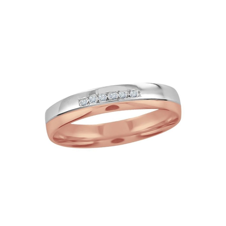 Joyeria Fina Infiniti Joyas Argollas Matrimoniales | Argolla Oro Rosa Con Blanco 14K - Acabado Liso Con Confort Y Zirconias, Ancho 4 Mm