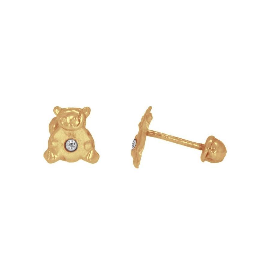 Joyeria Fina Infiniti Joyas Broqueles | Broquel Oso Con Zirconia, Oro 10K