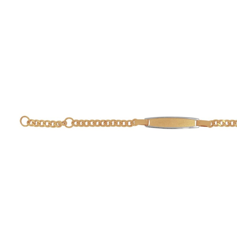 Joyeria Fina Infiniti Joyas Nino & Bebe | Esclava Oro 10K - Tejido Barbado Placa Con Bisel, 12.5 Cm Largo