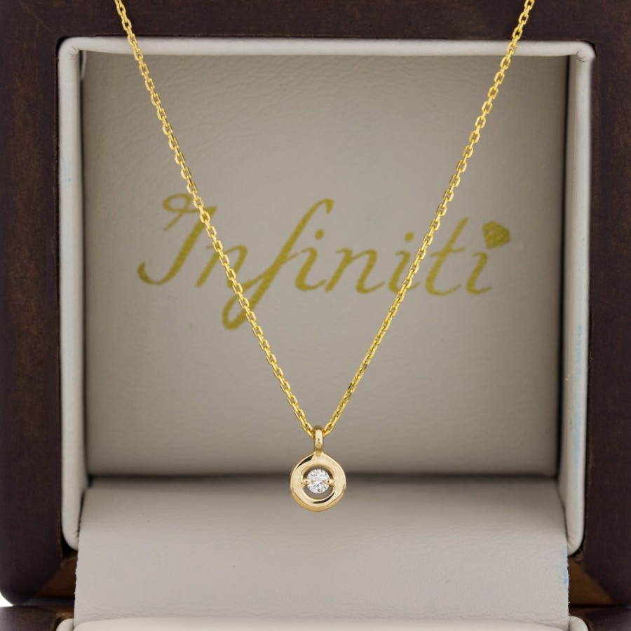 Joyeria Fina Infiniti Joyas Gargantillas | Gargantilla Oro 14K - Dije Redondo Con Diamante 4 Puntos