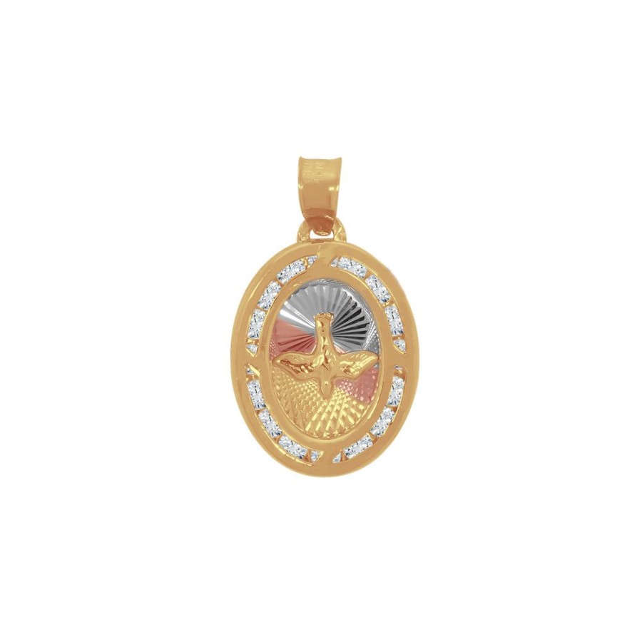 Joyeria Fina Infiniti Joyas Medallas | Medalla Oro 14K - Espiritu Santo Con Zirconias