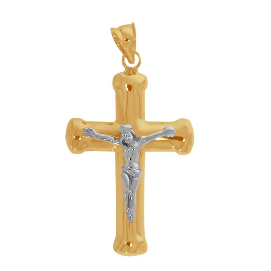 Joyeria Fina Infiniti Joyas Cruces | Cruz Oro 14K - Redondeada Con Cristo Blanco