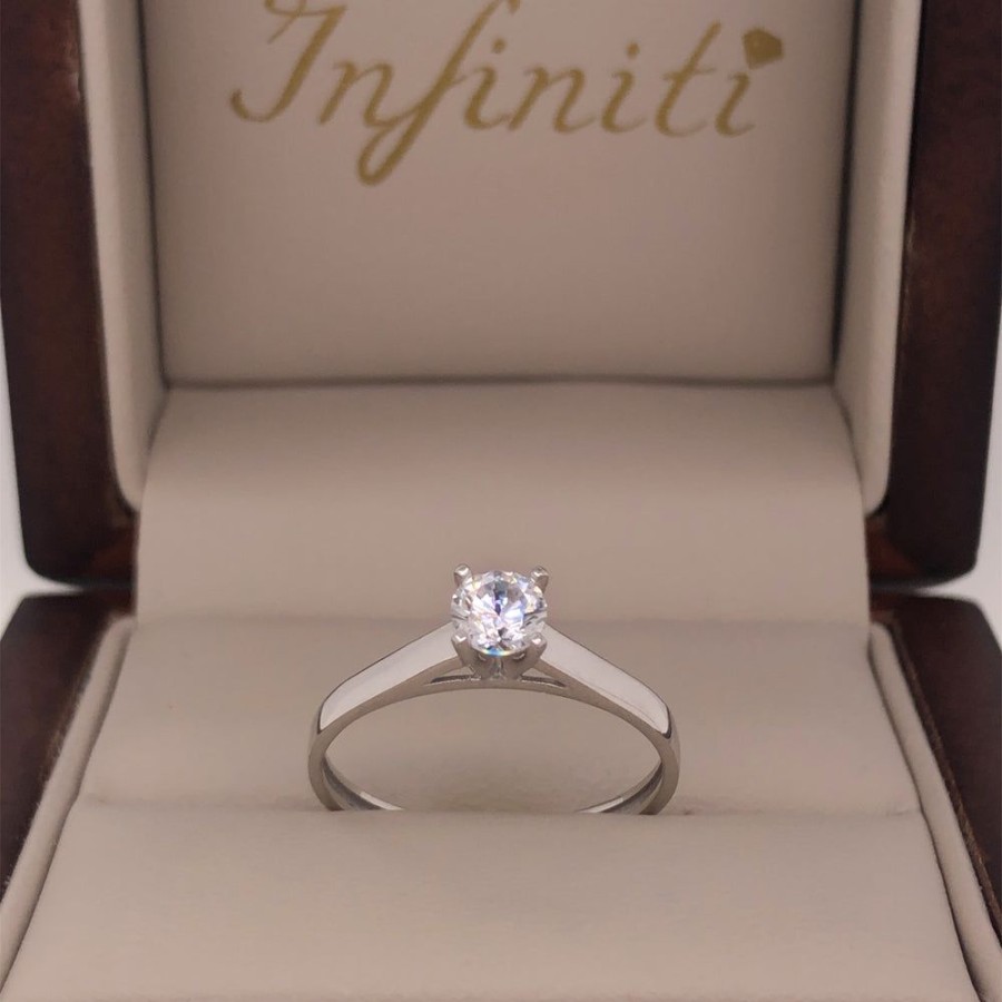 Joyeria Fina Infiniti Joyas Anillos De Compromiso | Anillo Solitario Oro Blanco 14K, Zirconia De 4 Mm