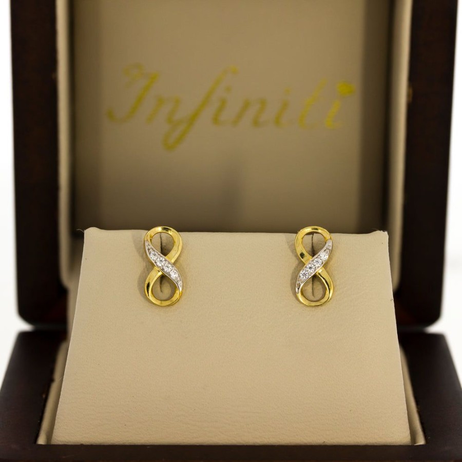 Joyeria Fina Infiniti Joyas Aretes | Aretes Oro 10K, En Forma De Infinito Con Zirconias, Oro 10K